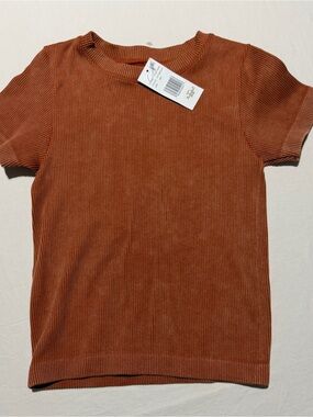 Seamless Ribbed Crewneck Top in Rust